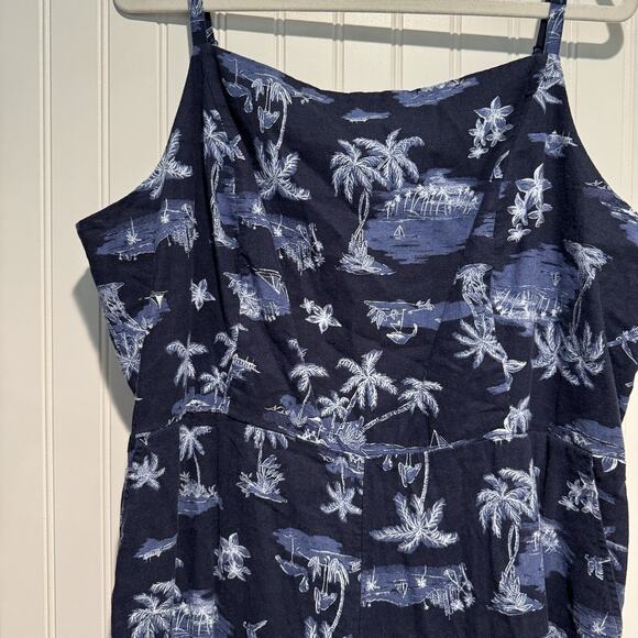 Old Navy Waist Defined Jumpsuit Square Neck Blue Tropical Print Size XXL - Picture 3 of 8